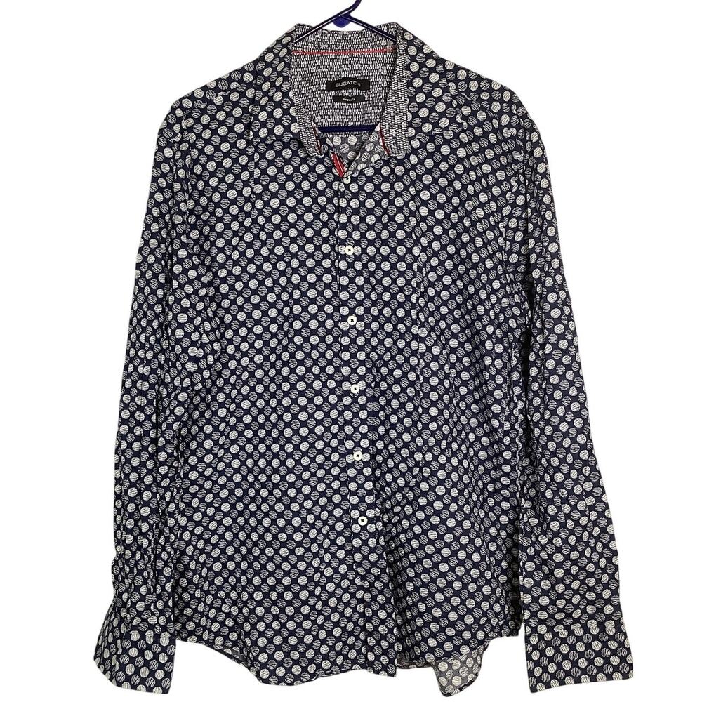 Bugatchi Men's XL Navy Shaped Fit Circle Geometric Button Up Shirt Casual U7-22